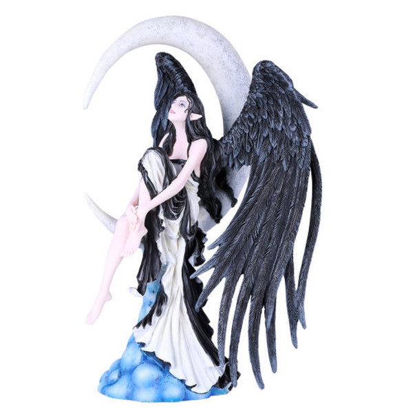 Stargazer Fairy Sculpture Cold Cast Resin Moon Black Wings Clouds